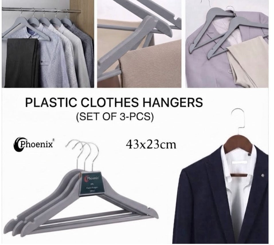 3-Pcs Plastic Hangers (Gray)