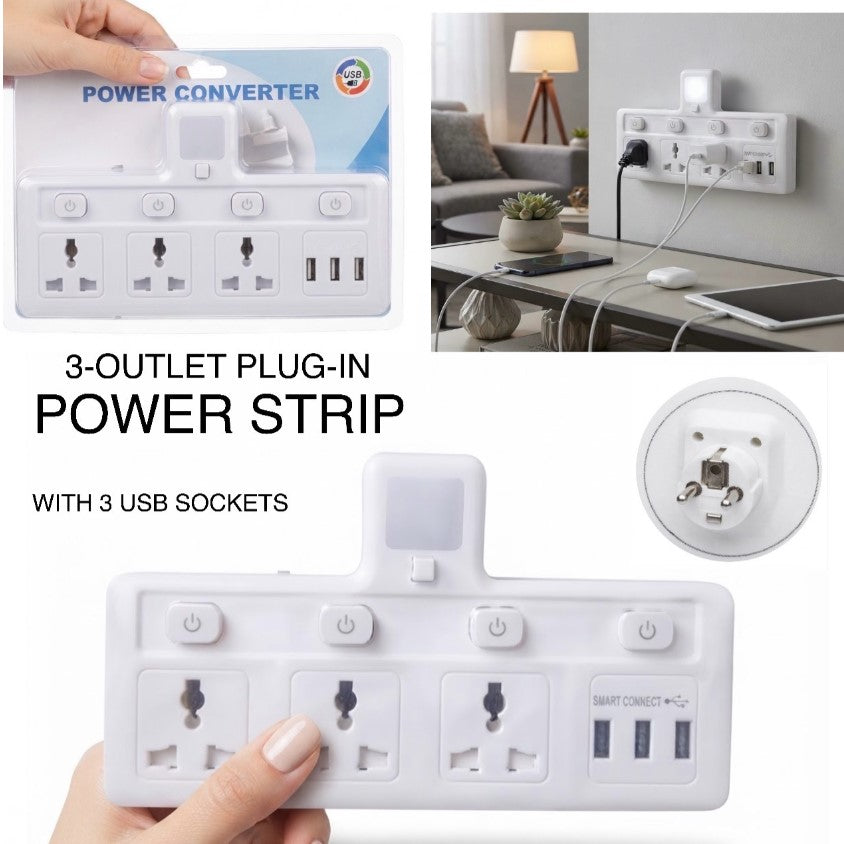 3-Outlet Plug-In Power Strip