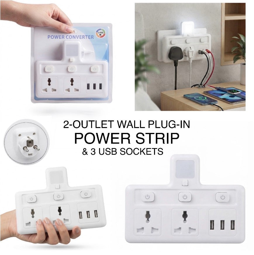 2-Outlet Plug-In Power Strip