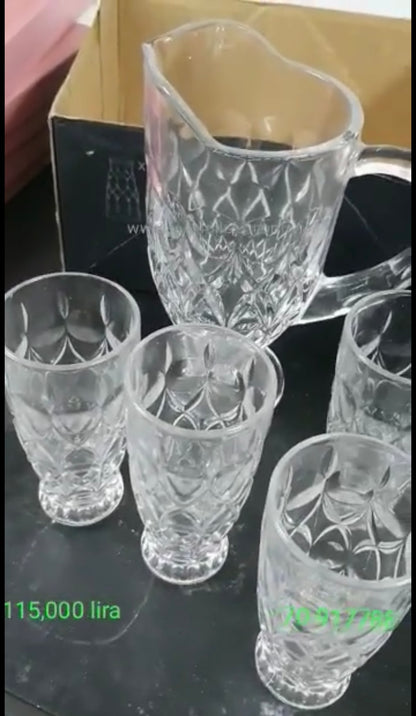 Glass Jug w/6 Cups