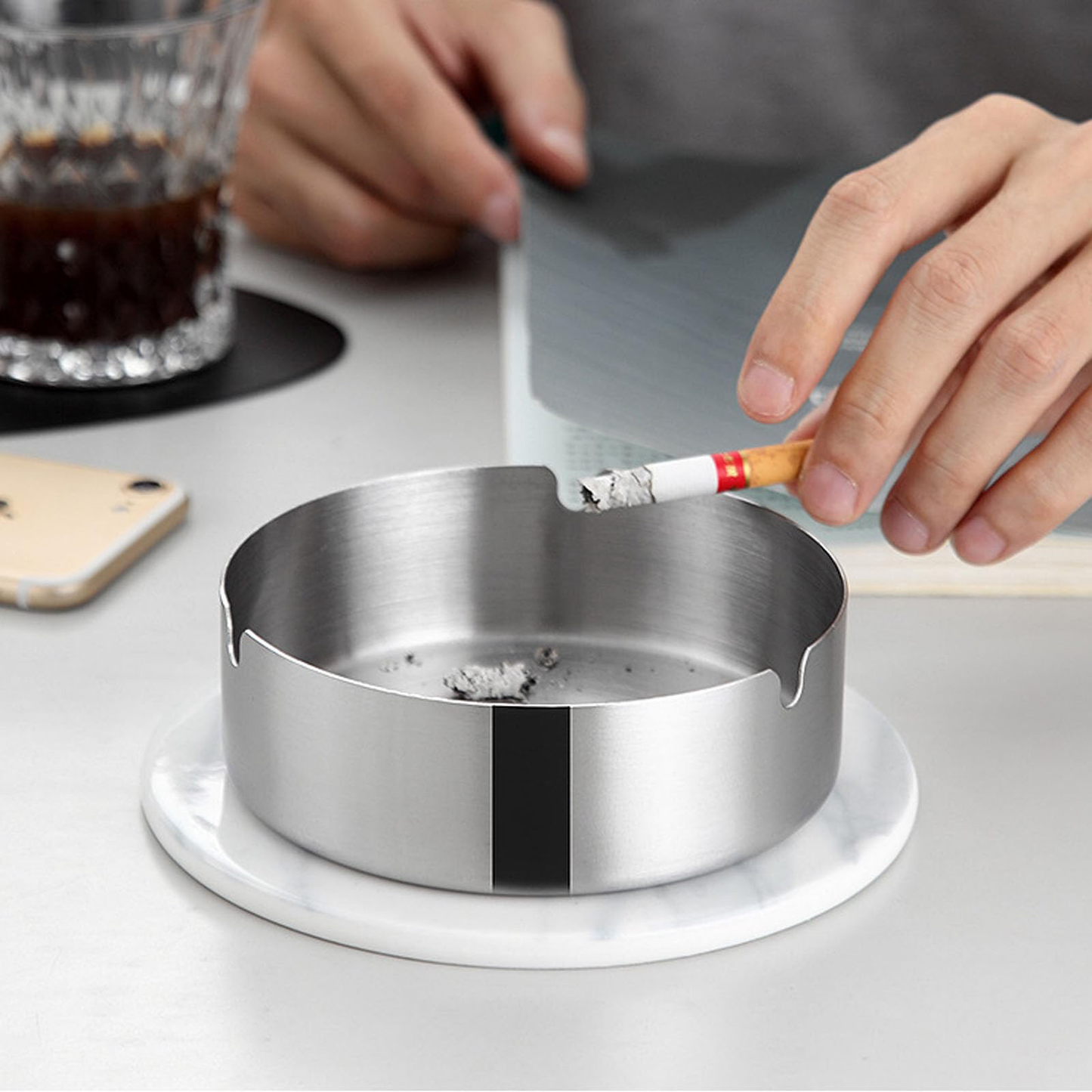 Round Silver Ashtray