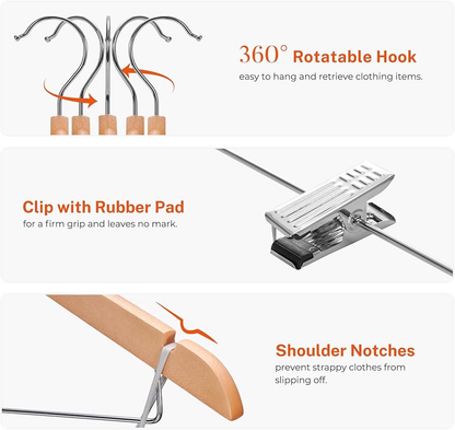 Wooden Hanger With Clips (B-66)