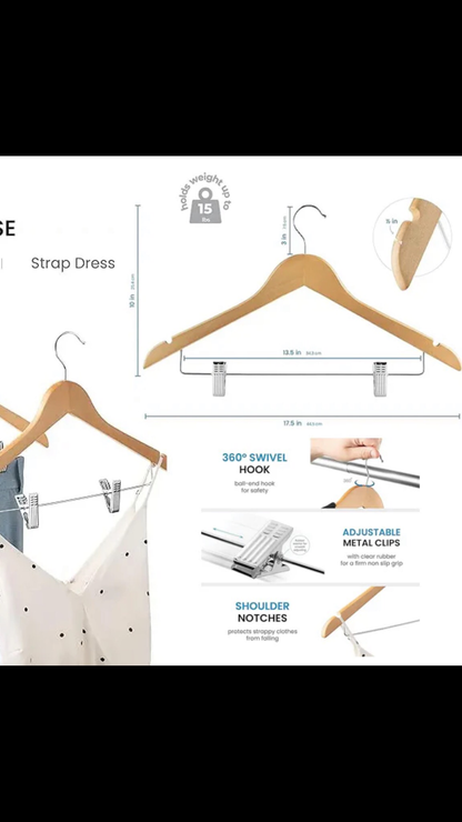 Wooden Hanger With Clips (B-66)