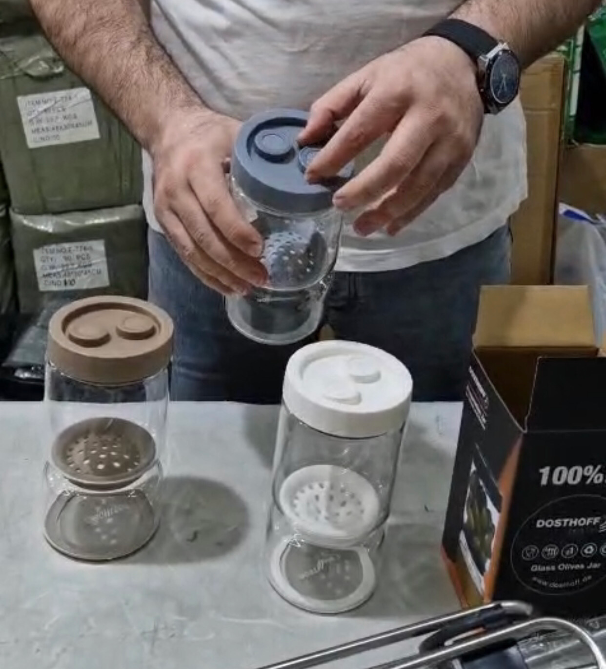 Olive Glass Flip Jar (900ml)