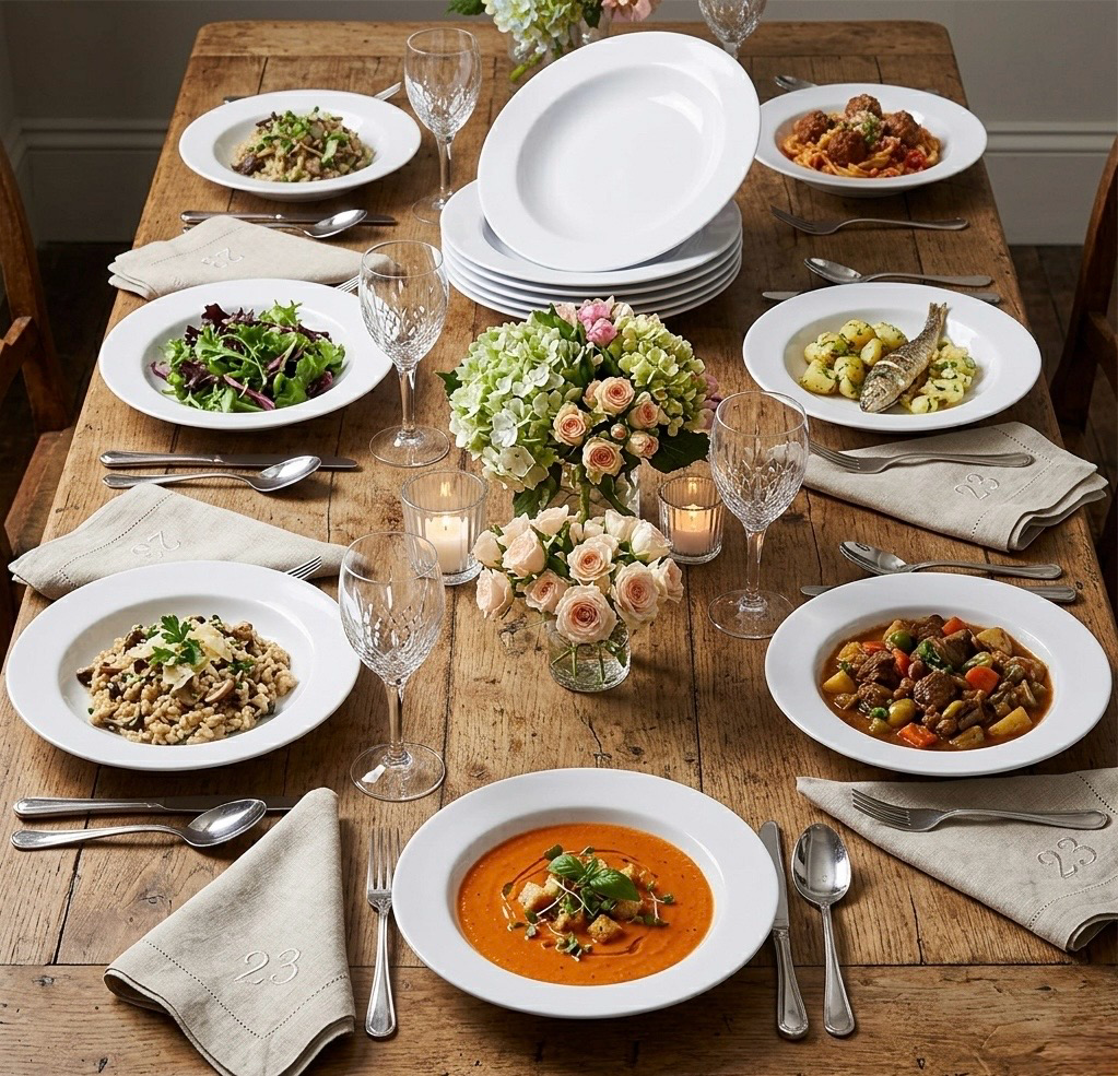 12-Pcs 9” Melamine Deep Dishes (White)